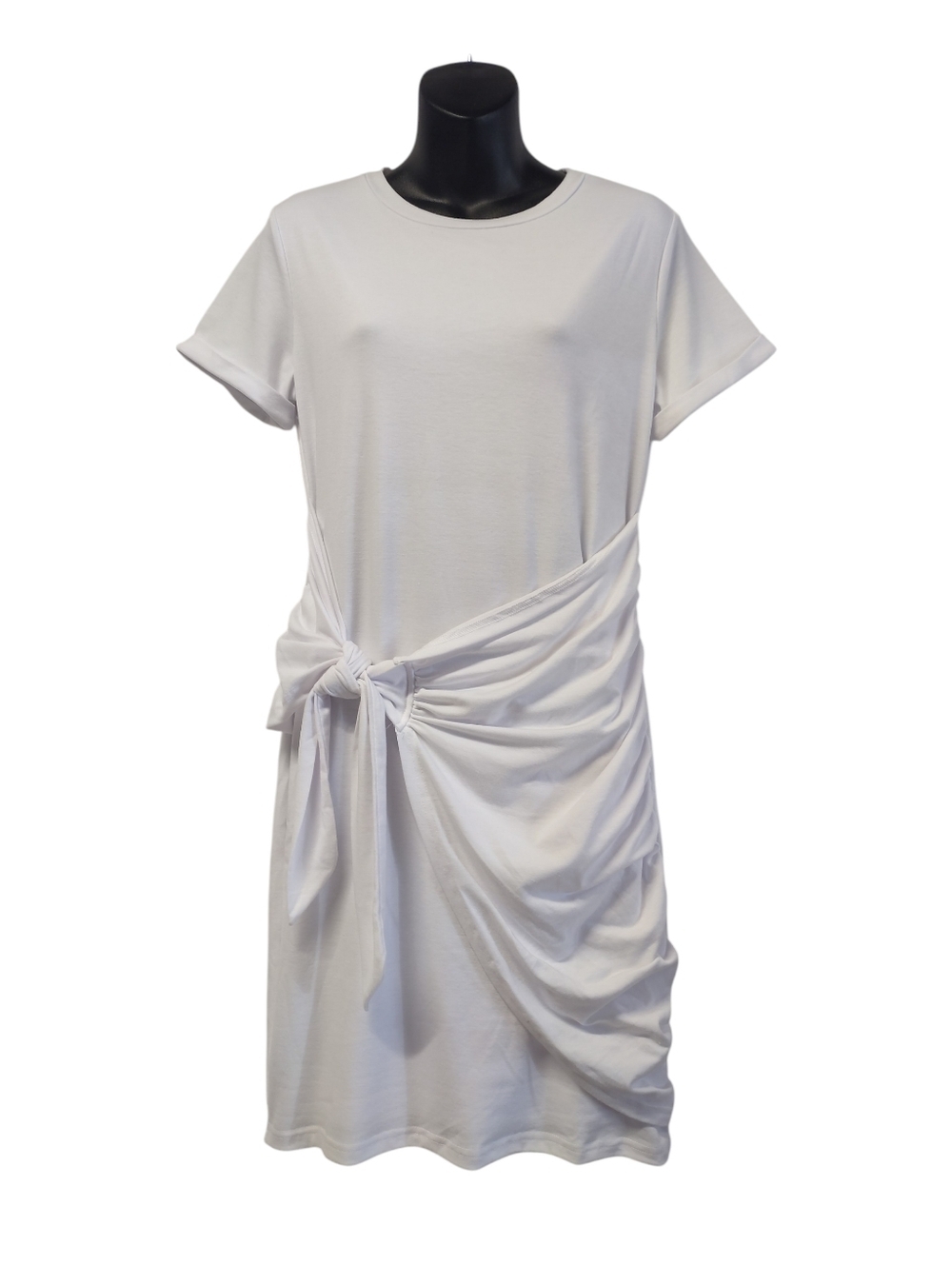 Lillusory White Tie Waist T-Shirt Dress Ruched Wrap Mini Short Sleeve Medium NWT
